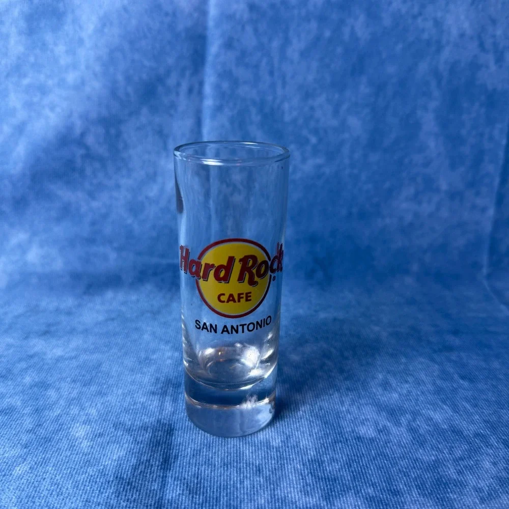 Hard Rock Cafe San Antonio Shot Glass Tall Shooter Souvenir Clear Glass Logo 4in